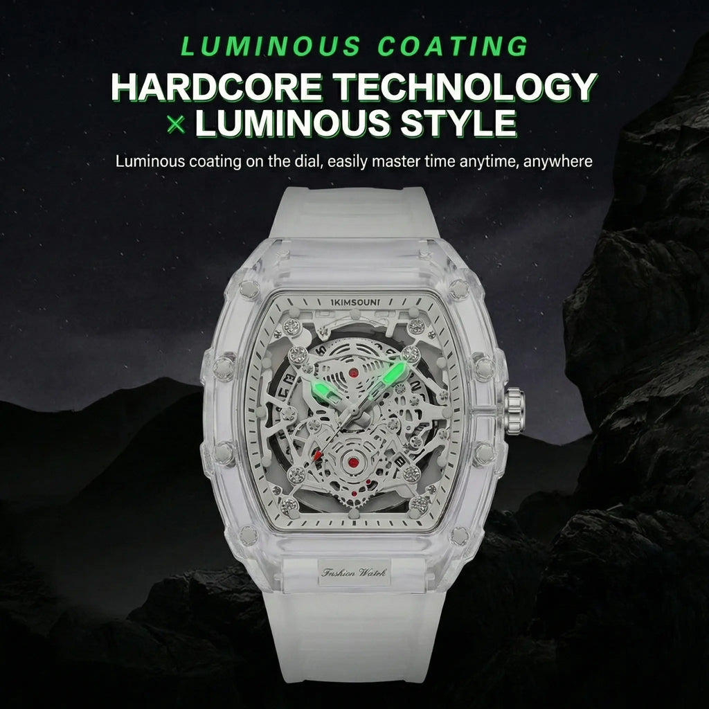 Men's White Luxury Barrel-shaped Transparent Waterproof Quartz Watch - Stylish Daily & Festival Gift with Box 🎵 Free Shipping & Cash on Delivery 📊