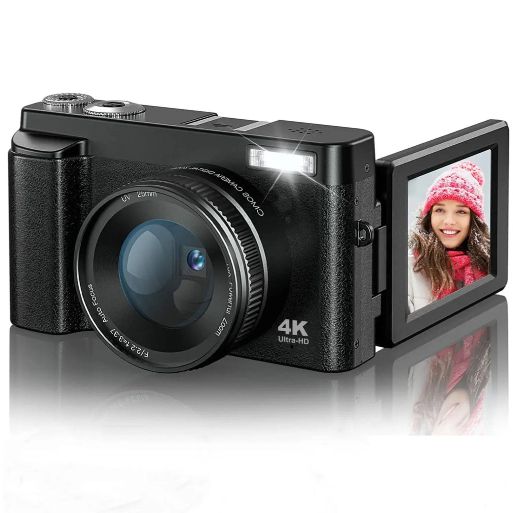 GLOBAL PICK 4K Digital Camera - 48MP Vlogging Camera with 16X Zoom Flip Screen, 32GB Card, Portable Compact Black Camera Summer Gift