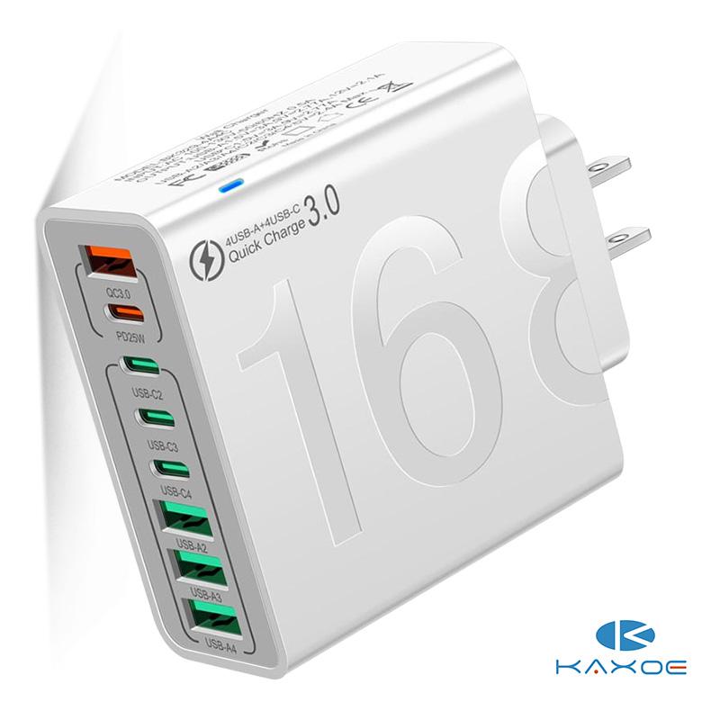 🔌 Cash on Delivery 🎵 8-Port Fast Charger – 4 USB-A + 4 PD (QC3.0+PD30W), 120W Total Output, PC Flame Retardant Material, Waterproof Ports – Free Shipping