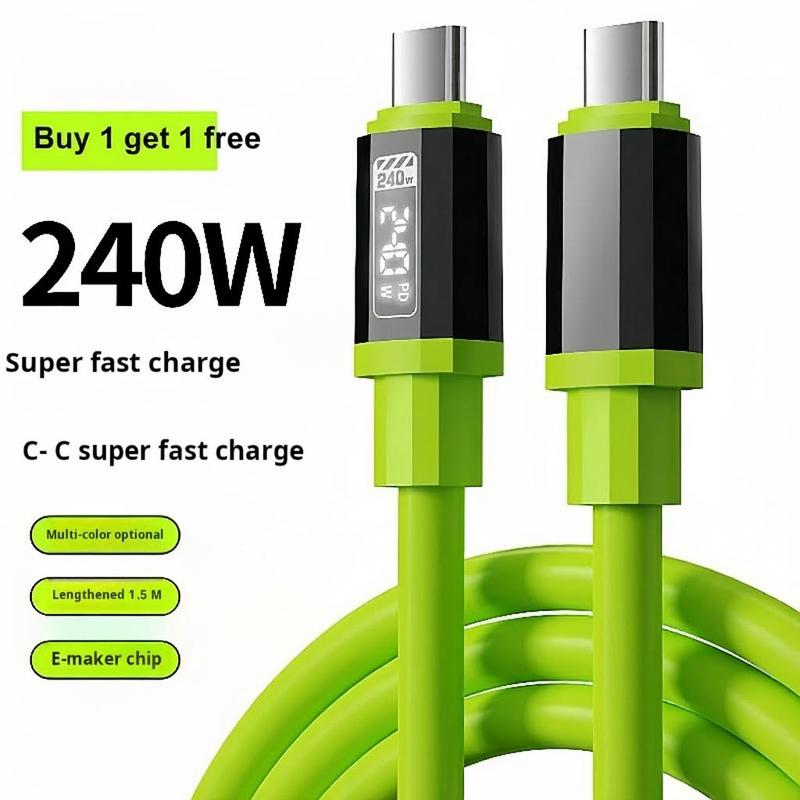 ⚡ Cash on Delivery 🎵 Buy 1 Get 1 Free 240W Silicone Smart Dual Type-C Fast Charging Cable – High-Power USB-C to USB-C – 1.5m – Free Shipping