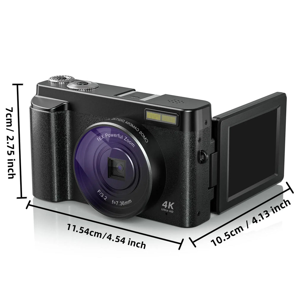 GLOBAL PICK 4K Digital Camera - 48MP Vlogging Camera with 16X Zoom Flip Screen, 32GB Card, Portable Compact Black Camera Summer Gift