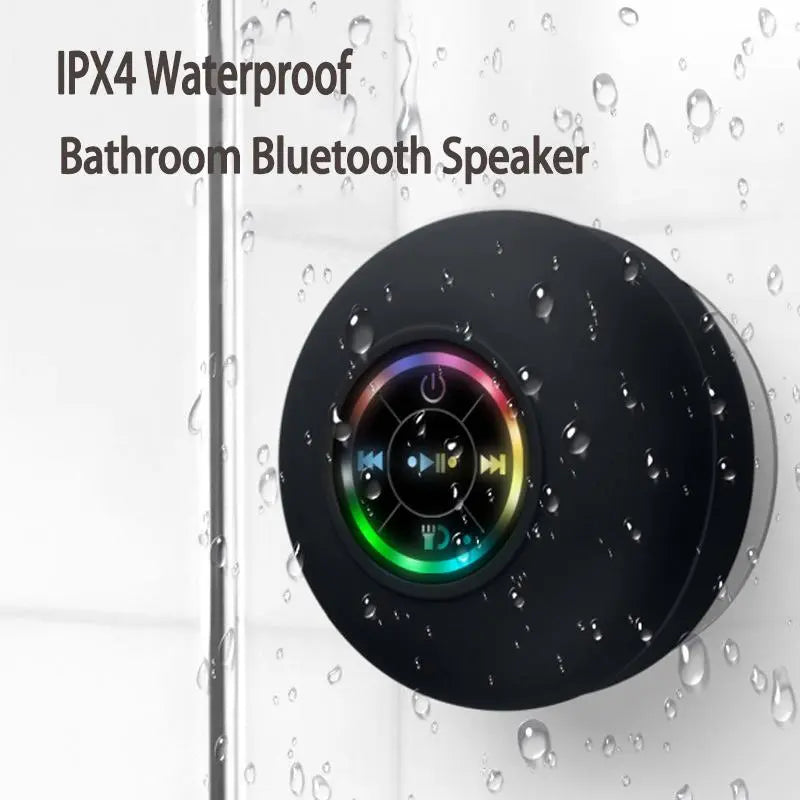 Mini Bluetooth Shower Speaker with LED Light - Portable IPX4 Waterproof Hands-Free Speakerphone for Beach Shower & Home