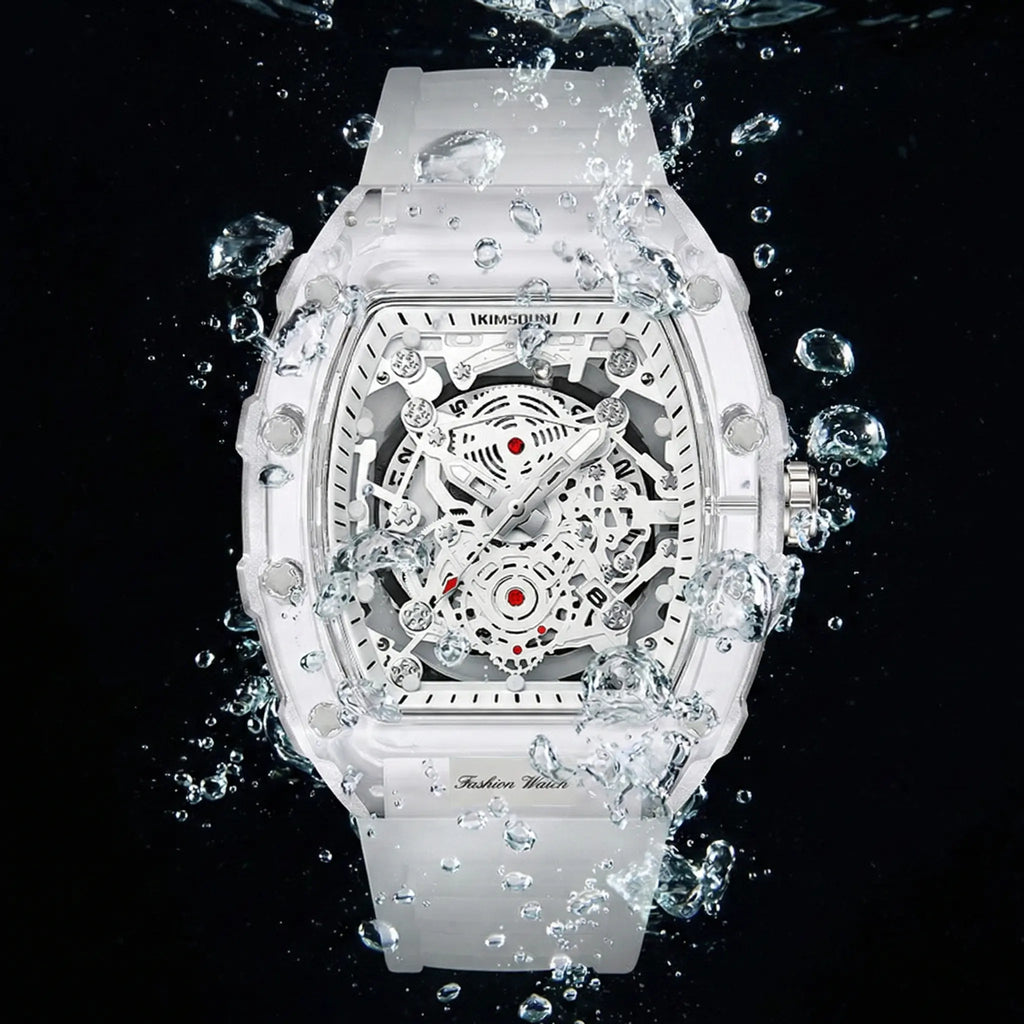 Men's White Luxury Barrel-shaped Transparent Waterproof Quartz Watch - Stylish Daily & Festival Gift with Box 🎵 Free Shipping & Cash on Delivery 📊
