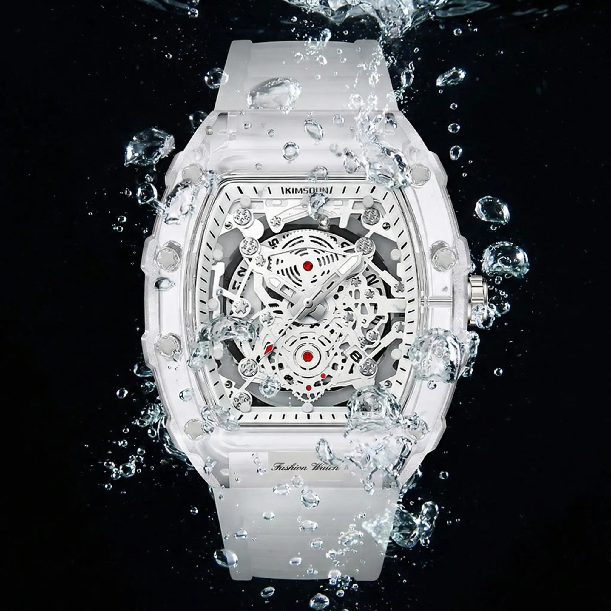 Men's White Luxury Barrel-shaped Transparent Waterproof Quartz Watch - Stylish Daily & Festival Gift with Box 🎵 Free Shipping & Cash on Delivery 📊
