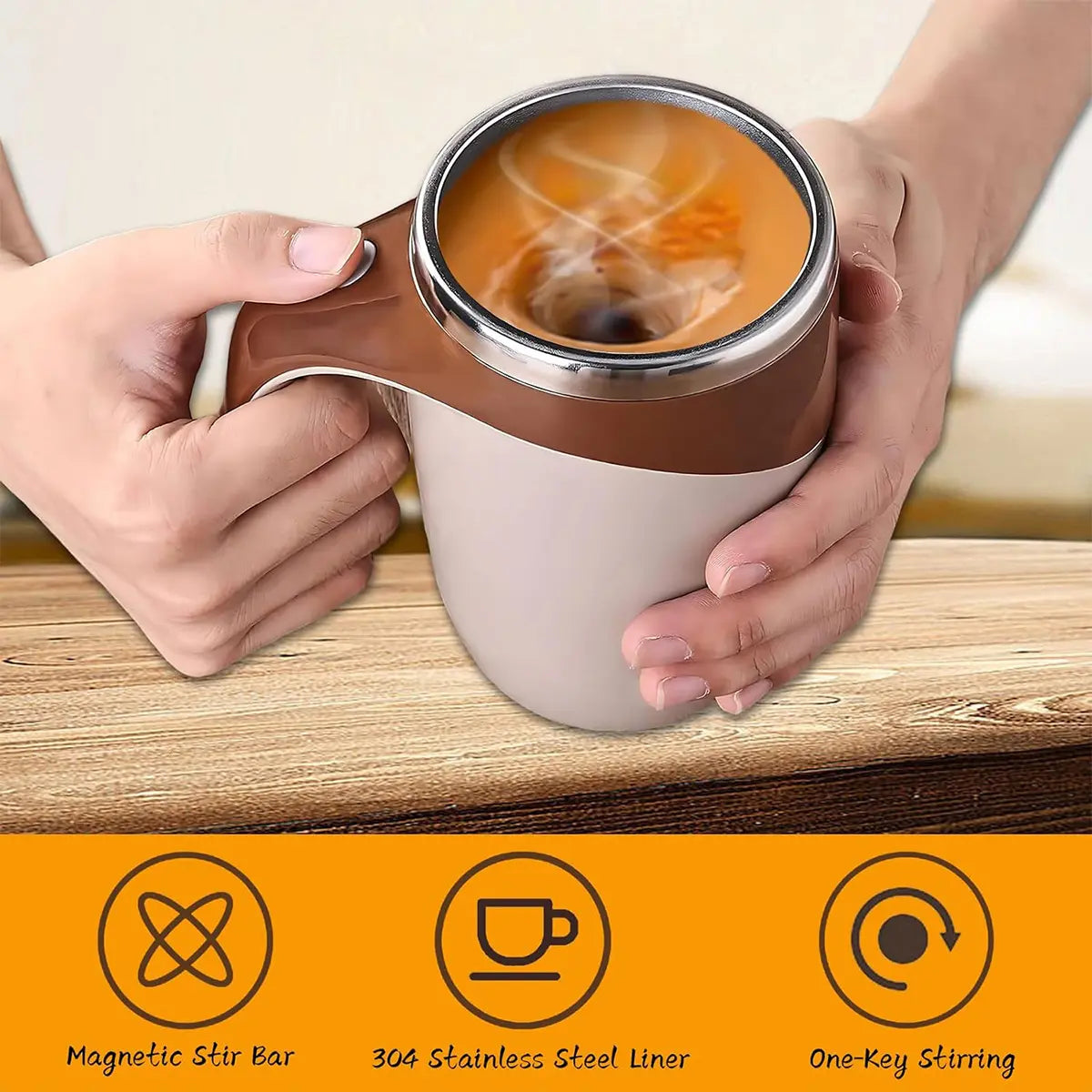 Automatic Magnetic Stirring Coffee Mug - Electric Stainless Steel Self Mixing Tumbler, Portable Rotating Mixing Cup for Home Office Travel