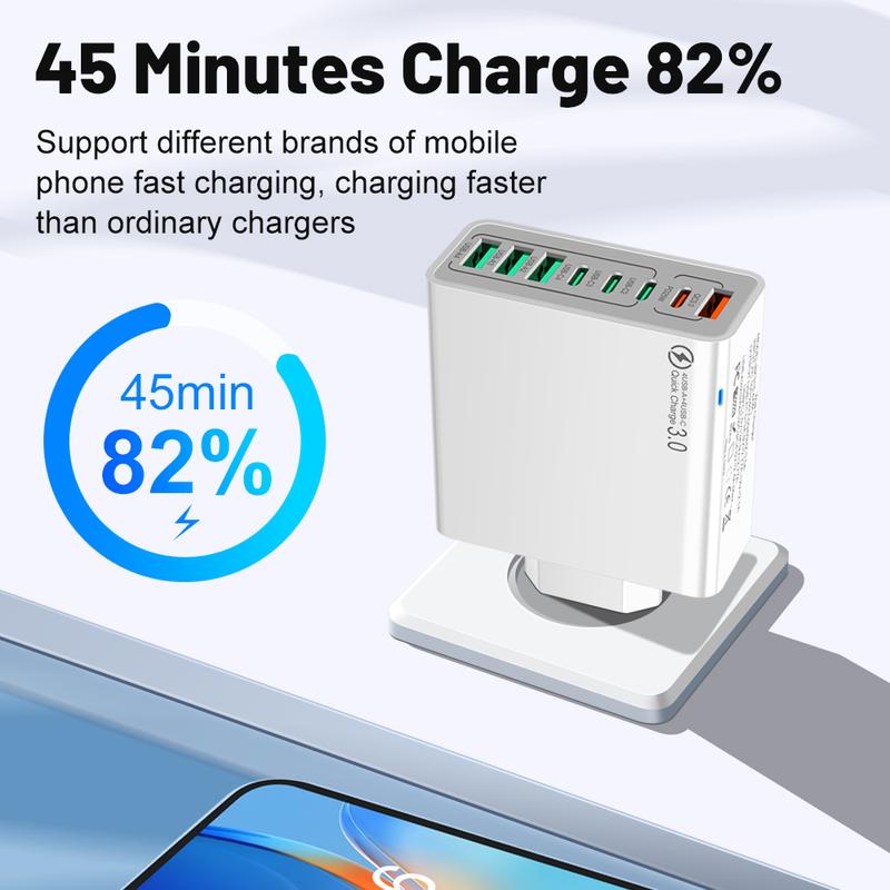 🔌 Cash on Delivery 🎵 8-Port Fast Charger – 4 USB-A + 4 PD (QC3.0+PD30W), 120W Total Output, PC Flame Retardant Material, Waterproof Ports – Free Shipping