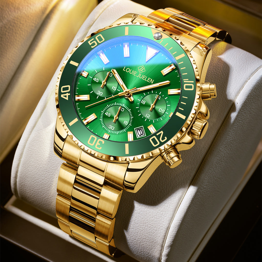 LOUIE JUELEN Green Ghost Series Men's Watch – 42mm Swiss Movement, Sapphire Crystal, Classic Green Dial Design, Swiss Craftsmanship, Gift Box Included