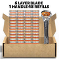 🪒 Cash on Delivery 🎵 48-Piece Men's Razor Blade Replacement Set with Handle – Ultra Sharp Stainless Steel Blades for Smooth Shaving – Free Shipping