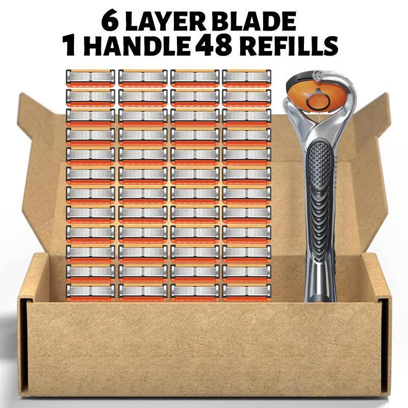 🪒 Cash on Delivery 🎵 48-Piece Men's Razor Blade Replacement Set with Handle – Ultra Sharp Stainless Steel Blades for Smooth Shaving – Free Shipping