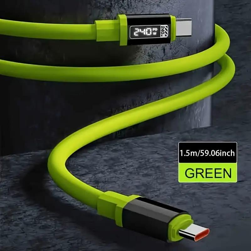 ⚡ Cash on Delivery 🎵 Buy 1 Get 1 Free 240W Silicone Smart Dual Type-C Fast Charging Cable – High-Power USB-C to USB-C – 1.5m – Free Shipping