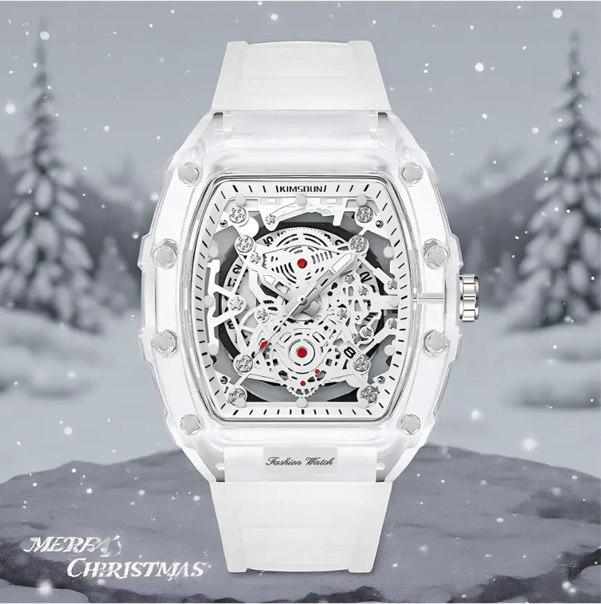 Men's White Luxury Barrel-shaped Transparent Waterproof Quartz Watch - Stylish Daily & Festival Gift with Box 🎵 Free Shipping & Cash on Delivery 📊