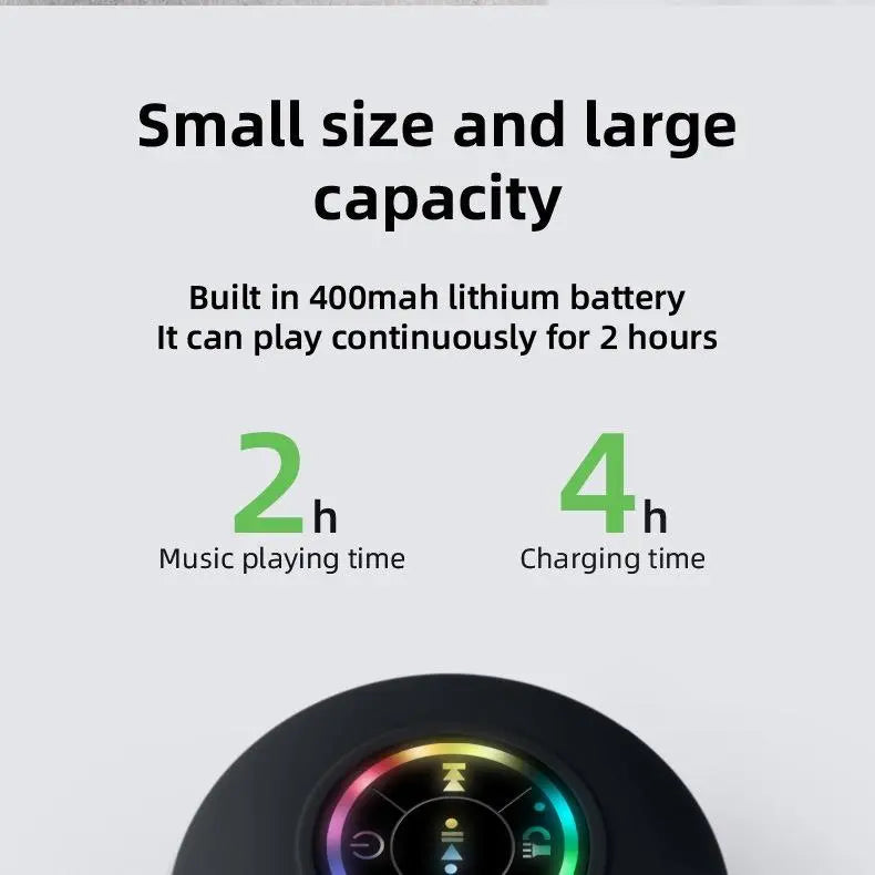 Mini Bluetooth Shower Speaker with LED Light - Portable IPX4 Waterproof Hands-Free Speakerphone for Beach Shower & Home