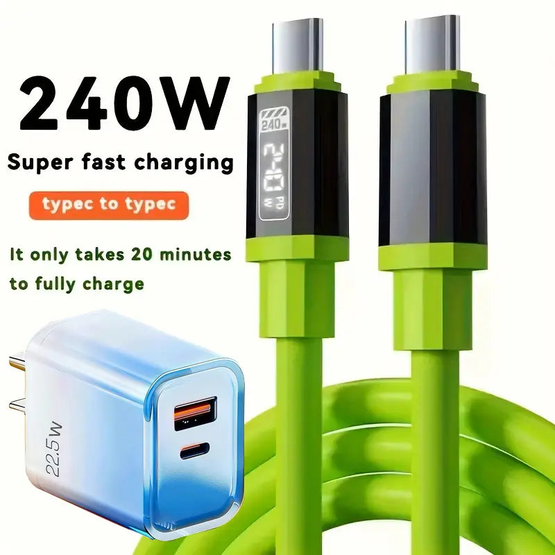 Buy 1 Get 1 Free 240W Silicone Smart Dual Type-C Fast Charging Cable – High-Power USB-C to USB-C – 1.5m