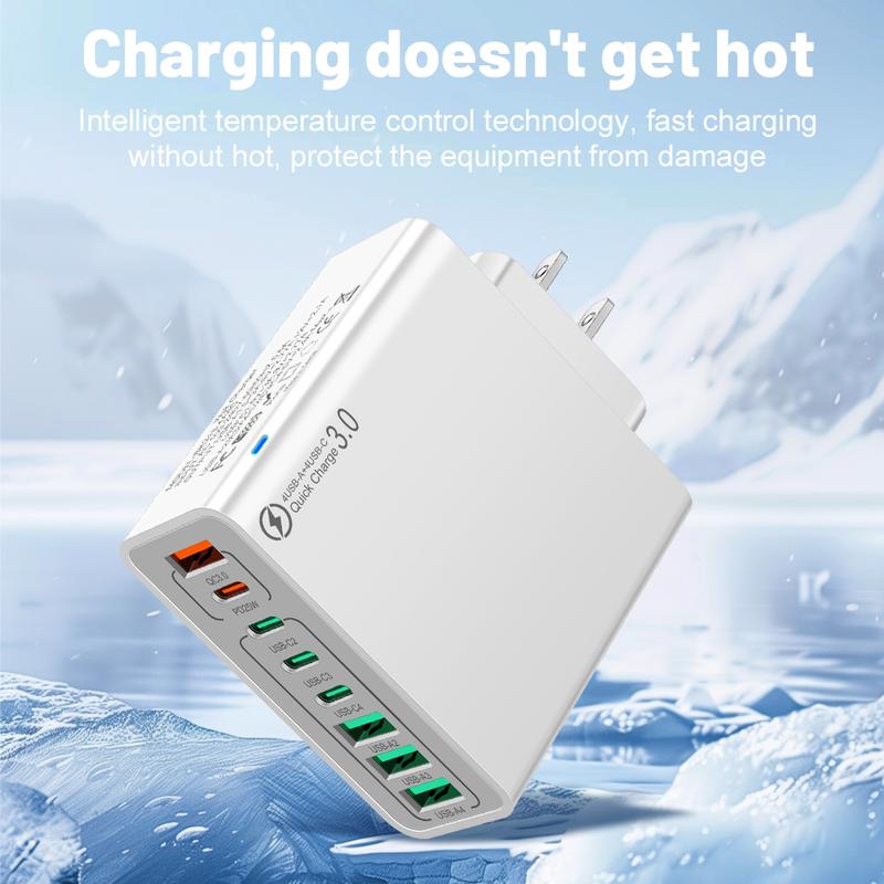 🔌 Cash on Delivery 🎵 8-Port Fast Charger – 4 USB-A + 4 PD (QC3.0+PD30W), 120W Total Output, PC Flame Retardant Material, Waterproof Ports – Free Shipping