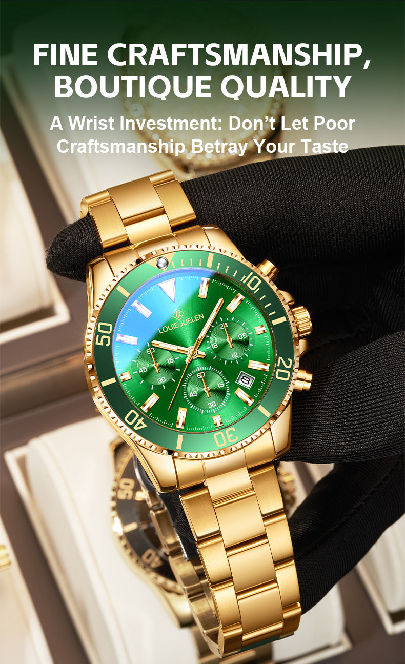 LOUIE JUELEN Green Ghost Series Men's Watch – 42mm Swiss Movement, Sapphire Crystal, Classic Green Dial Design, Swiss Craftsmanship, Gift Box Included