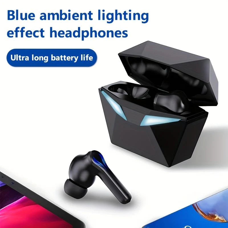 MOKATA Black Cool Blue LED Glow Bluetooth 5.4 Wireless Headphones - Electronic Gaming Accessories, 50hr Playtime, Hi-Res Immersive Sound, IPX5 Waterproof, Adjustable Durable Gamer Design, Mens Gifts, Gamer Stuff for Gaming Use