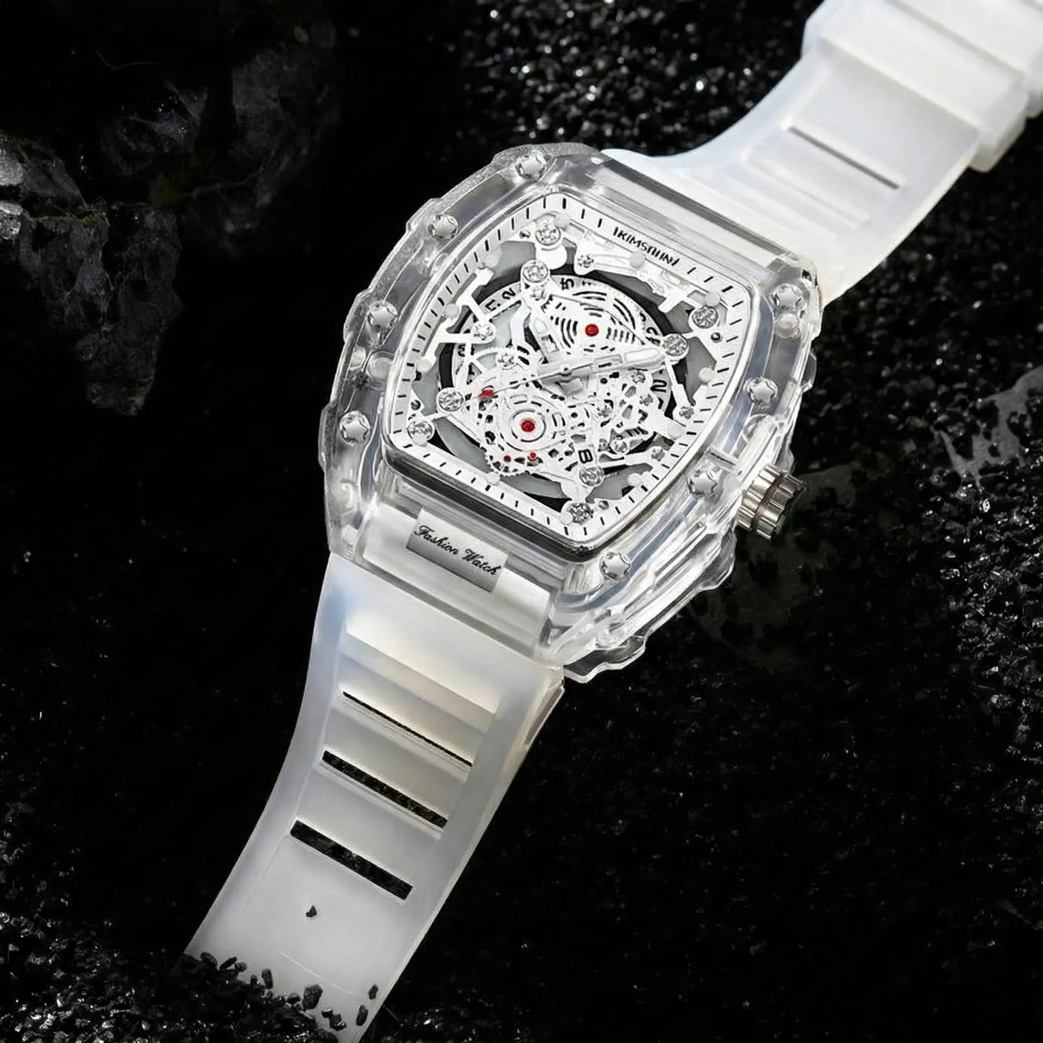 Men's White Luxury Barrel-shaped Transparent Waterproof Quartz Watch - Stylish Daily & Festival Gift with Box 🎵 Free Shipping & Cash on Delivery 📊