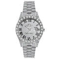 Men's Rhinestone Diamond Watch - Luxury Roman Numeral Quartz Analog, Waterproof Date Wrist Watch for Business Casual & Dress