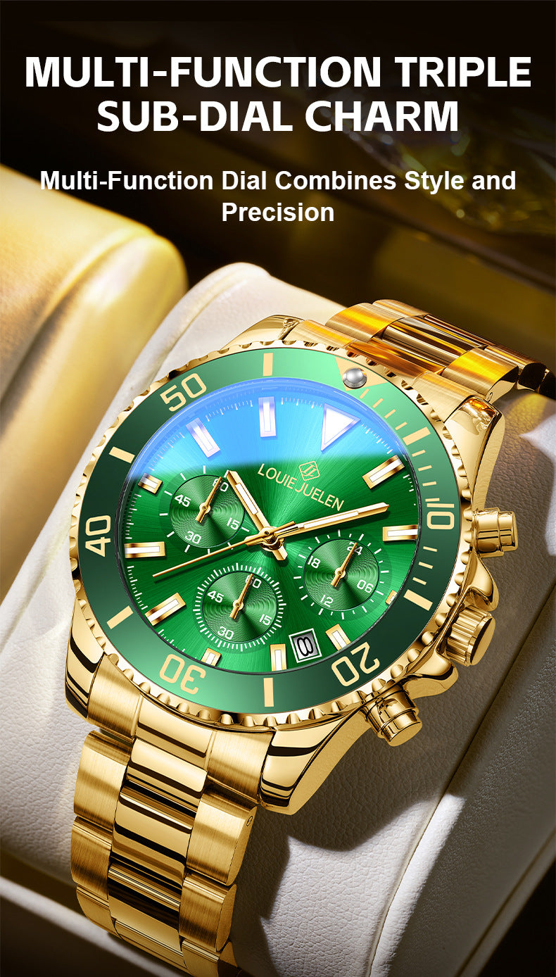 LOUIE JUELEN Green Ghost Series Men's Watch – 42mm Swiss Movement, Sapphire Crystal, Classic Green Dial Design, Swiss Craftsmanship, Gift Box Included