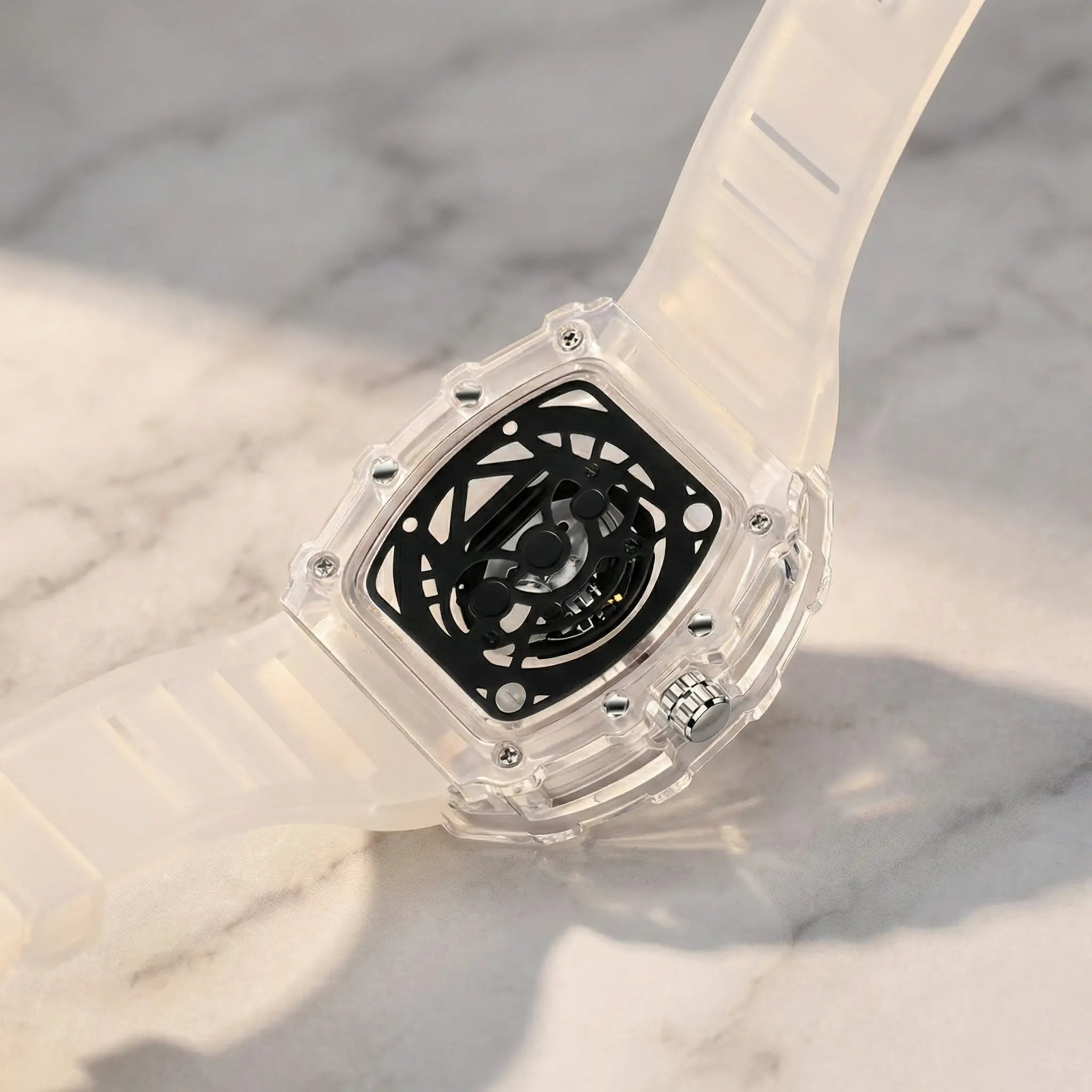 Men's White Luxury Barrel-shaped Transparent Waterproof Quartz Watch - Stylish Daily & Festival Gift with Box 🎵 Free Shipping & Cash on Delivery 📊