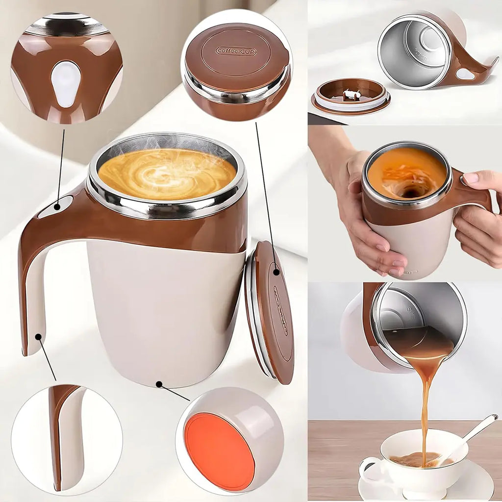 Automatic Magnetic Stirring Coffee Mug - Electric Stainless Steel Self Mixing Tumbler, Portable Rotating Mixing Cup for Home Office Travel