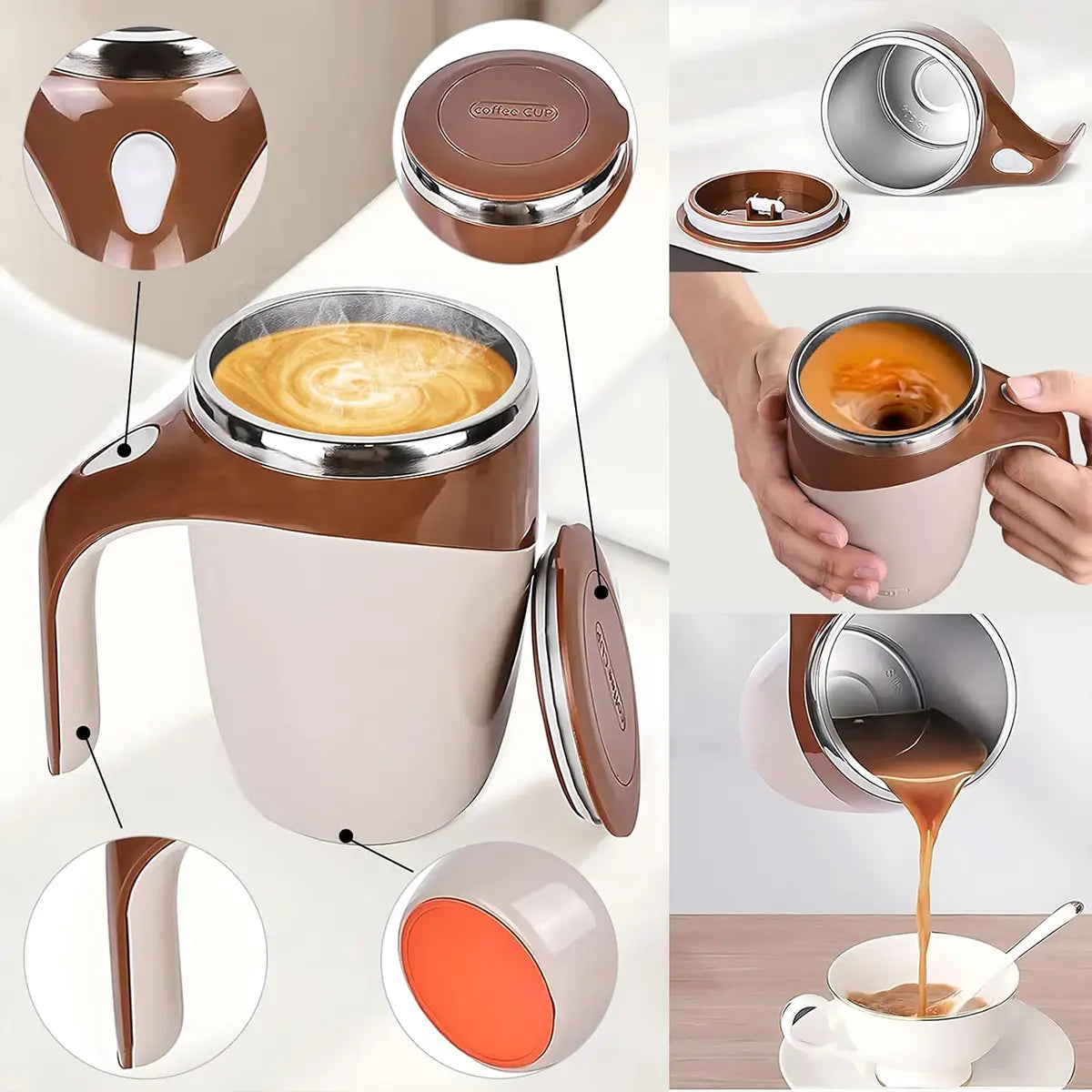 Automatic Magnetic Stirring Coffee Mug - Electric Stainless Steel Self Mixing Tumbler, Portable Rotating Mixing Cup for Home Office Travel