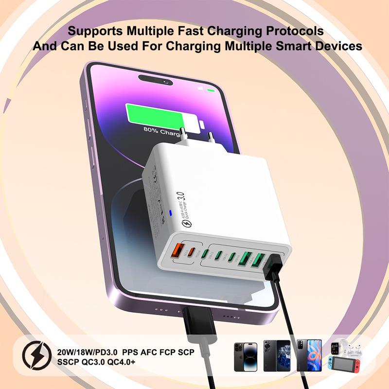 🔌 Cash on Delivery 🎵 8-Port Fast Charger – 4 USB-A + 4 PD (QC3.0+PD30W), 120W Total Output, PC Flame Retardant Material, Waterproof Ports – Free Shipping