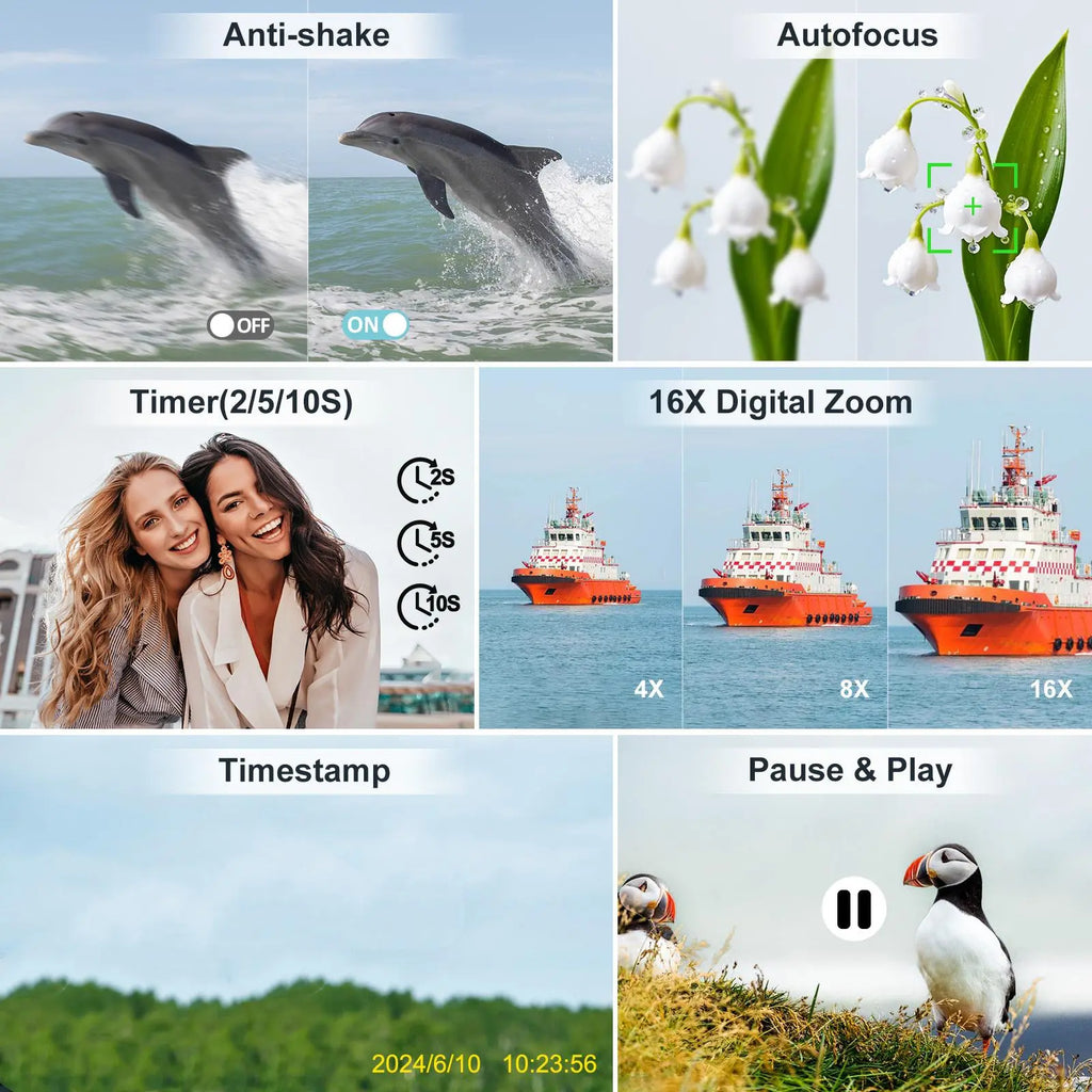 GLOBAL PICK 4K Digital Camera - 48MP Vlogging Camera with 16X Zoom Flip Screen, 32GB Card, Portable Compact Black Camera Summer Gift