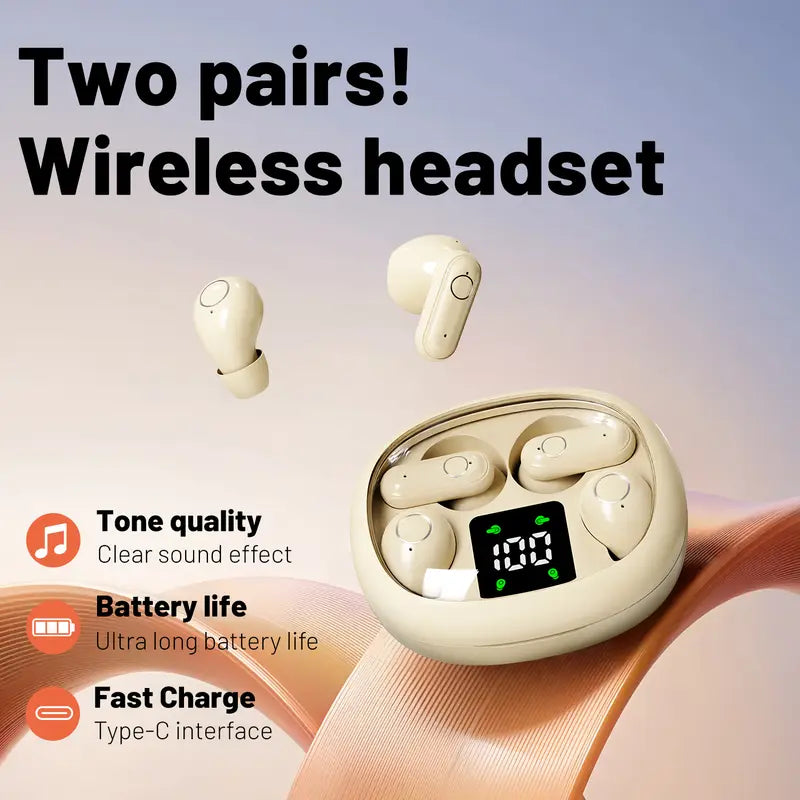 🎧 Cash on Delivery 🎵 2‑Pack Space Capsule Wireless Earbuds – Bluetooth 5.4, LED Digital Display, 2g per Bud, 8H Playtime, IPX4 Waterproof – One Pair In‑Ear + One Pair Semi‑In‑Ear – Free Shipping