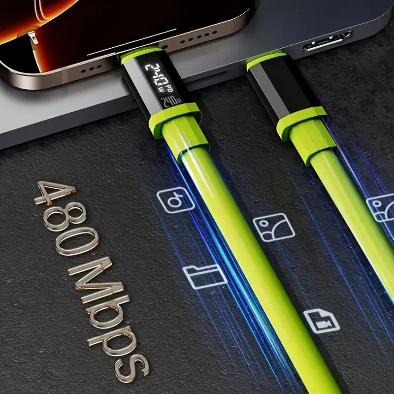 ⚡ Cash on Delivery 🎵 Buy 1 Get 1 Free 240W Silicone Smart Dual Type-C Fast Charging Cable – High-Power USB-C to USB-C – 1.5m – Free Shipping