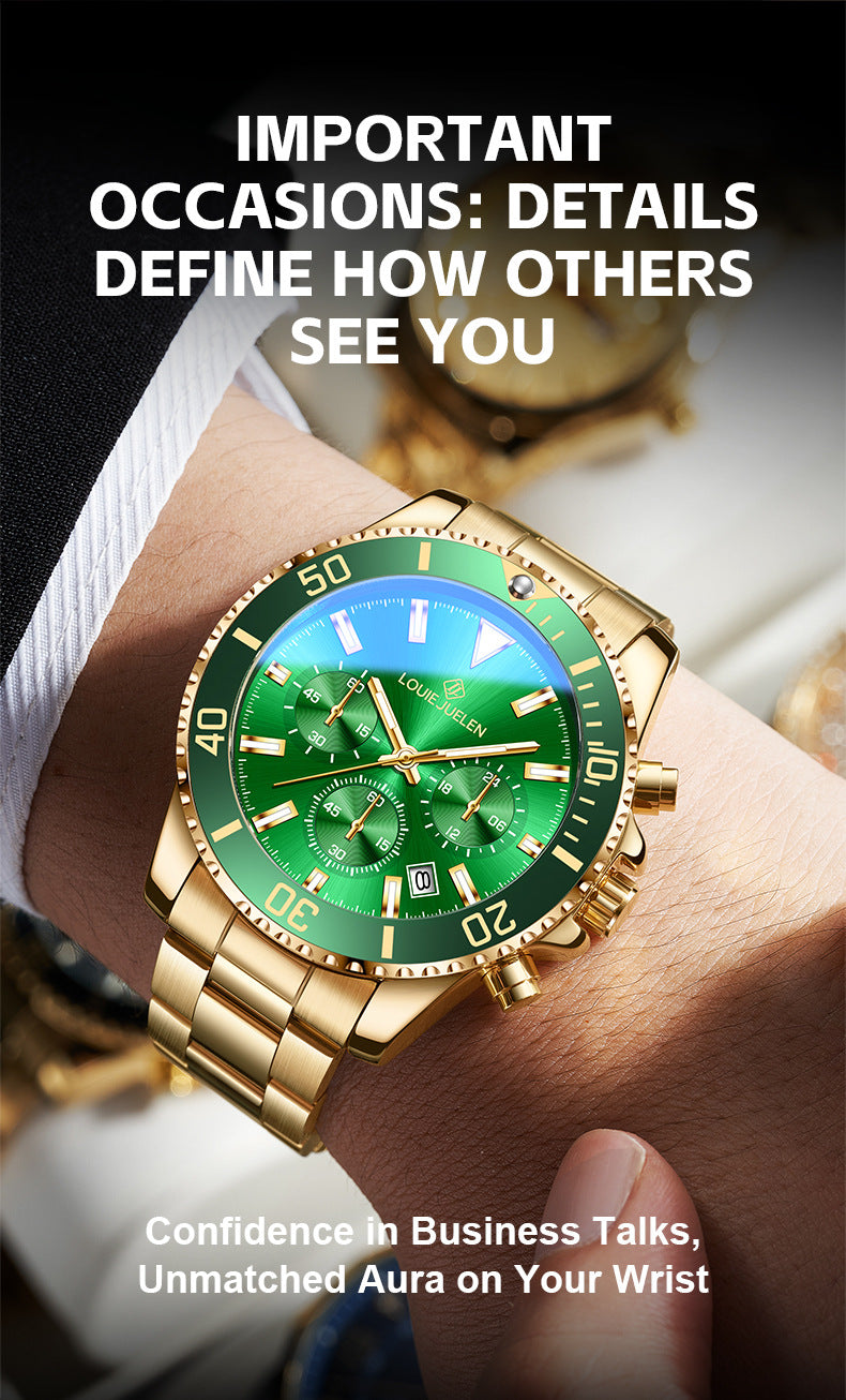 LOUIE JUELEN Green Ghost Series Men's Watch – 42mm Swiss Movement, Sapphire Crystal, Classic Green Dial Design, Swiss Craftsmanship, Gift Box Included