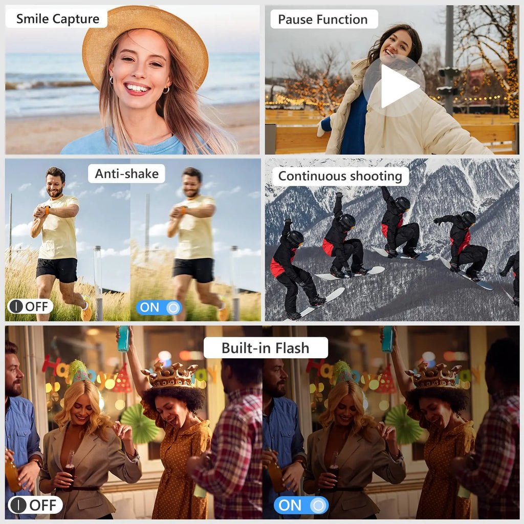 GLOBAL PICK 4K Digital Camera - 48MP Vlogging Camera with 16X Zoom Flip Screen, 32GB Card, Portable Compact Black Camera Summer Gift