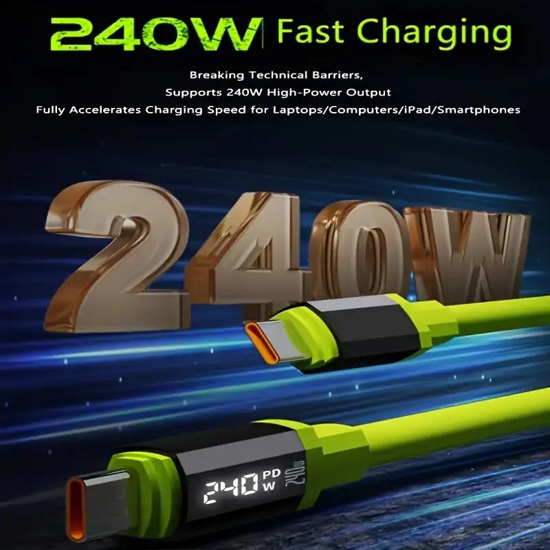 ⚡ Cash on Delivery 🎵 Buy 1 Get 1 Free 240W Silicone Smart Dual Type-C Fast Charging Cable – High-Power USB-C to USB-C – 1.5m – Free Shipping