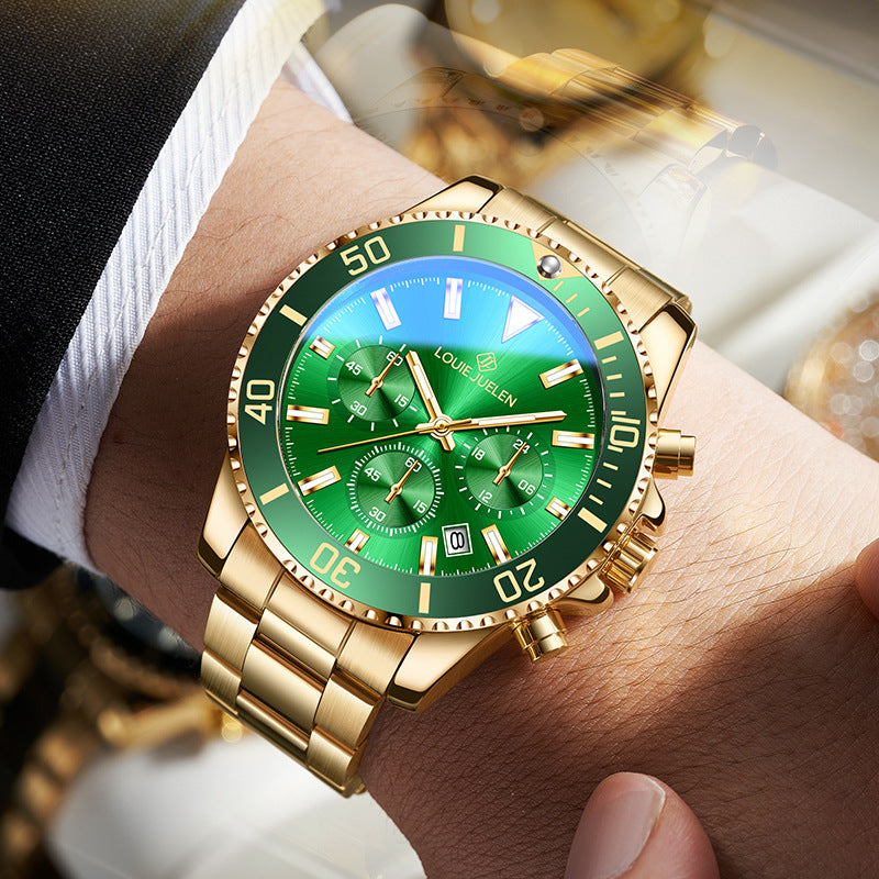 LOUIE JUELEN Green Ghost Series Men's Watch – 42mm Swiss Movement, Sapphire Crystal, Classic Green Dial Design, Swiss Craftsmanship, Gift Box Included