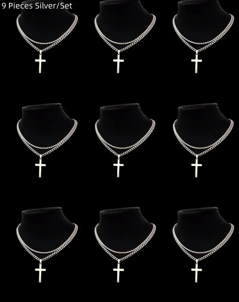 ⛪ Cash on Delivery 🎵 Cross Pendant & Dual Necklace Set – High End Stainless Steel Unisex Cross Charm Jewelry, Includes 45cm & 60cm Chains, All-Match Fashion Decor for Daily Party & Birthday Gift – Free Shipping