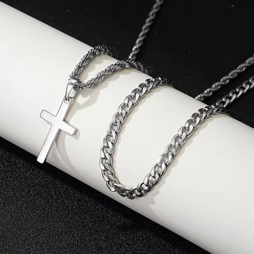 ⛪ Cash on Delivery 🎵 Cross Pendant & Dual Necklace Set – High End Stainless Steel Unisex Cross Charm Jewelry, Includes 45cm & 60cm Chains, All-Match Fashion Decor for Daily Party & Birthday Gift – Free Shipping