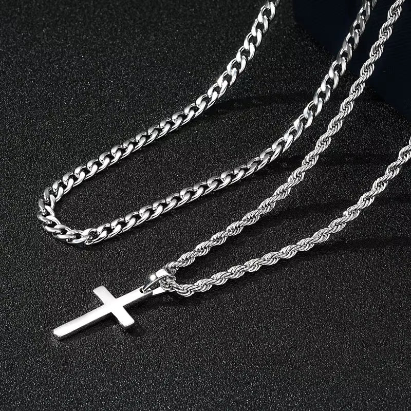 ⛪ Cash on Delivery 🎵 Cross Pendant & Dual Necklace Set – High End Stainless Steel Unisex Cross Charm Jewelry, Includes 45cm & 60cm Chains, All-Match Fashion Decor for Daily Party & Birthday Gift – Free Shipping