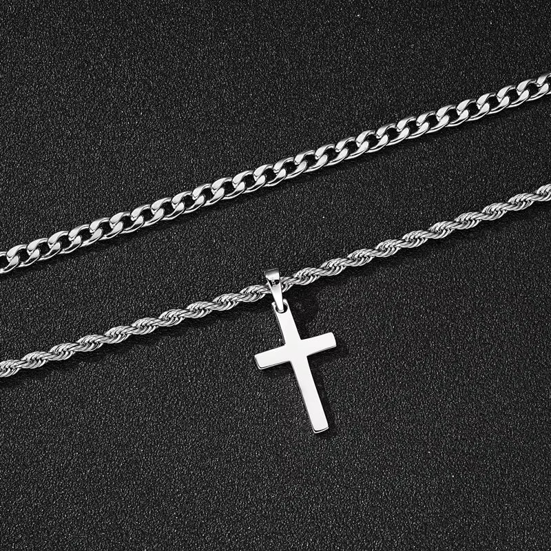 ⛪ Cash on Delivery 🎵 Cross Pendant & Dual Necklace Set – High End Stainless Steel Unisex Cross Charm Jewelry, Includes 45cm & 60cm Chains, All-Match Fashion Decor for Daily Party & Birthday Gift – Free Shipping