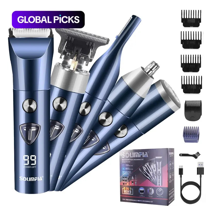 🪒 Cash on Delivery 🔋 5-in-1 Electric Razor HT-6163 – Rechargeable, 60-Min Runtime, 6 Guide Combs, Nose/Ear/Beard/Hair/Eyebrow Trimmer, USB Powered for Men – Free Shipping