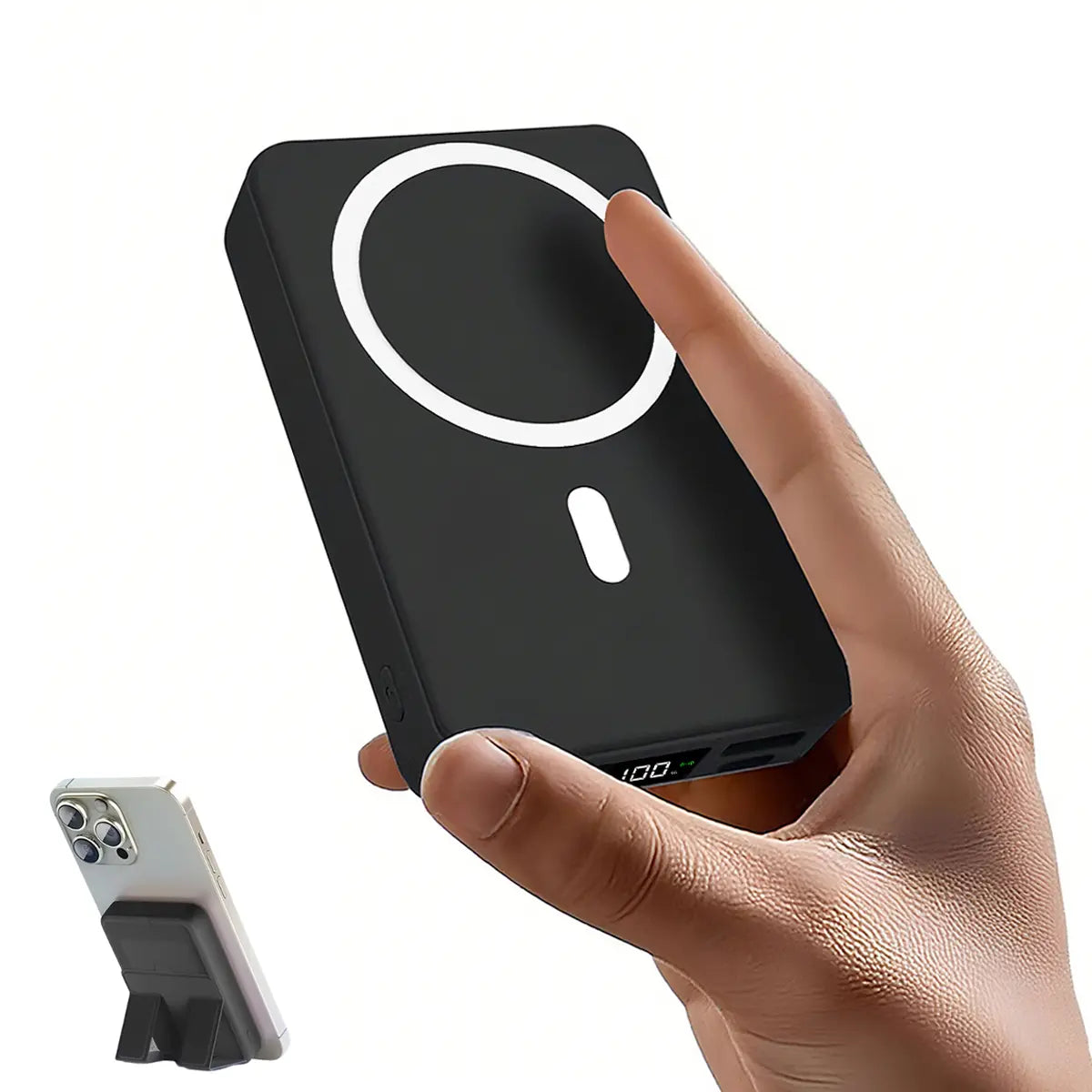22.5W Super Fast Charging Power Bank with Built-in Cable & Stand – 10000mAh Magnetic Wireless Portable Charger, Large Capacity, USB-C/Lightning Cable, Foldable Stand