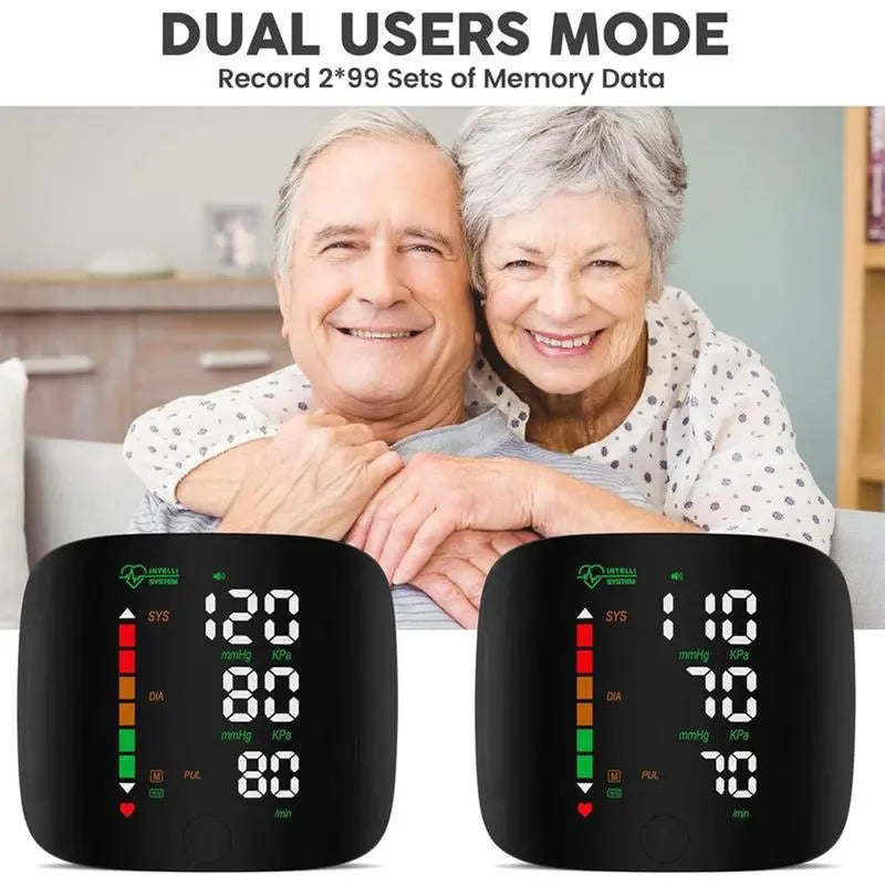 Wrist Blood Pressure Monitor – Rechargeable with LED Display, Voice Broadcast, Touch Screen, 99x2 Memory & Carrying Case