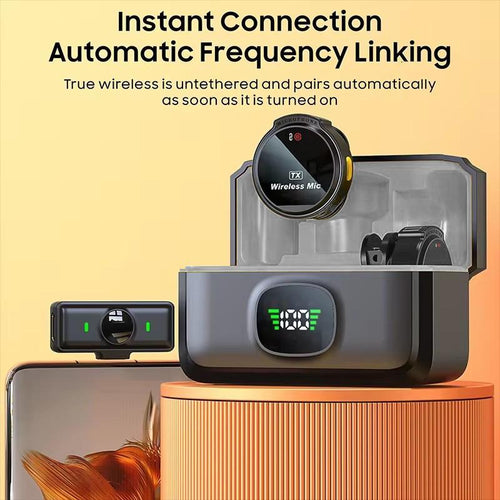 2-in-1 Clip-On Wireless Microphone – 2.4G Wireless Tech, Built-in Charging Case, Double Noise Reduction, 48H Battery Life, 50m Transmission, Omnidirectional Pickup, Power Display
