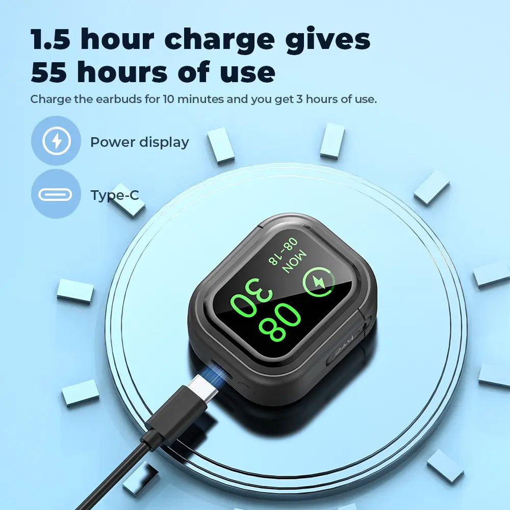 🎵 Cash on Delivery 📟 HTC NE20 Bluetooth 6.0 Earphones – LED Display, High Fidelity Waterproof Wireless Earphones with Microphone for Office, Sports, Study & Audio Calls – Free Shipping