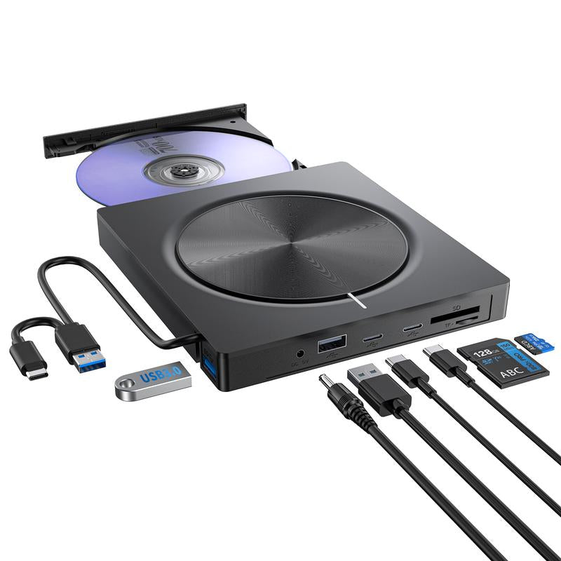 💿 Cash on Delivery 🎵 DVD Player, Plug and Play CD-ROM Drive for PC & Laptop – High-Speed 8 in 1 USB 3.0 CD/DVD Burner, Compatible with Mac, Windows 11/10/8/7 Portable – Free Shipping