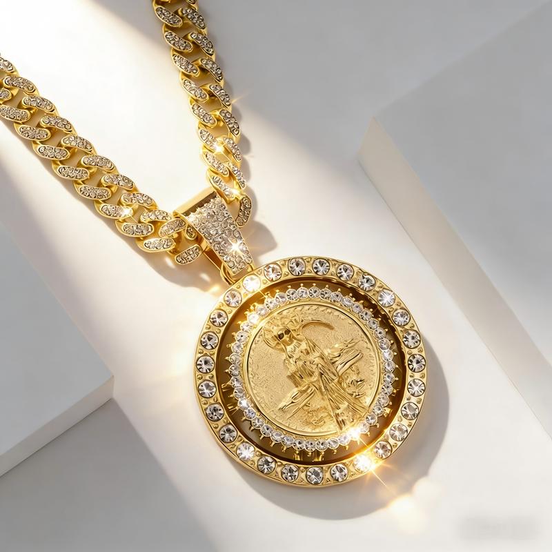 Saint Motif Rotating Pendant Necklace - Religious Bohemian Jewelry for Men and Women 🎵 Free Shipping & Cash on Delivery 📊