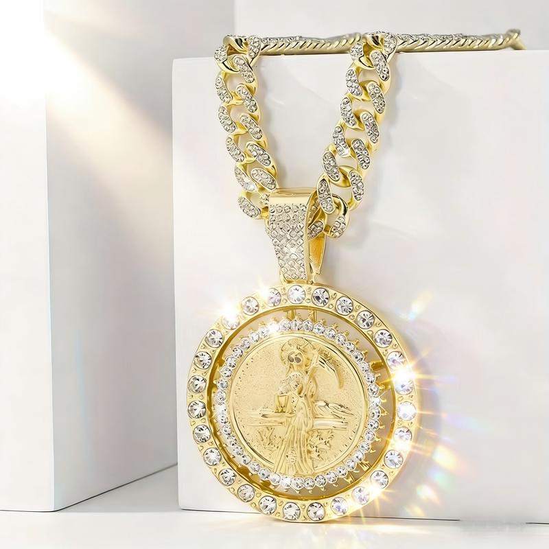 Saint Motif Rotating Pendant Necklace - Religious Bohemian Jewelry for Men and Women 🎵 Free Shipping & Cash on Delivery 📊