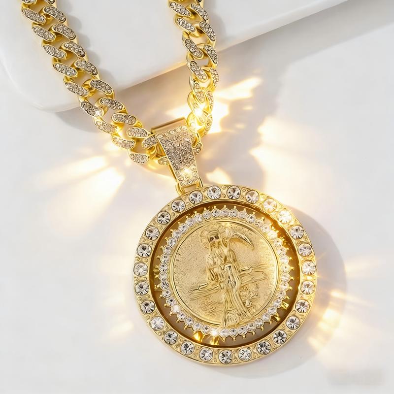 Saint Motif Rotating Pendant Necklace - Religious Bohemian Jewelry for Men and Women 🎵 Free Shipping & Cash on Delivery 📊