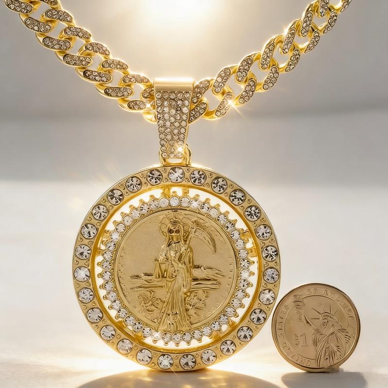 Saint Motif Rotating Pendant Necklace - Religious Bohemian Jewelry for Men and Women 🎵 Free Shipping & Cash on Delivery 📊