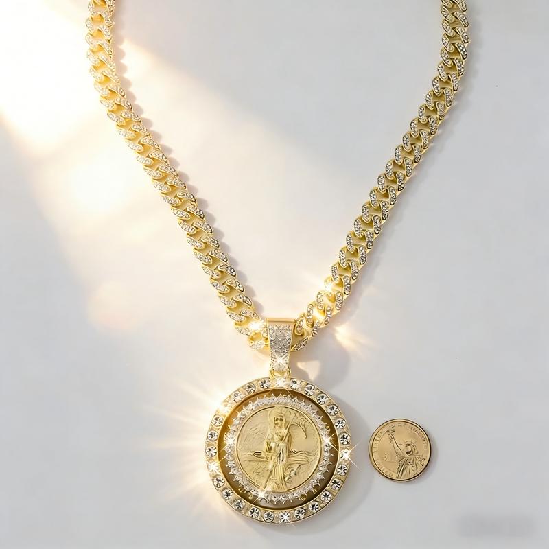 Saint Motif Rotating Pendant Necklace - Religious Bohemian Jewelry for Men and Women 🎵 Free Shipping & Cash on Delivery 📊