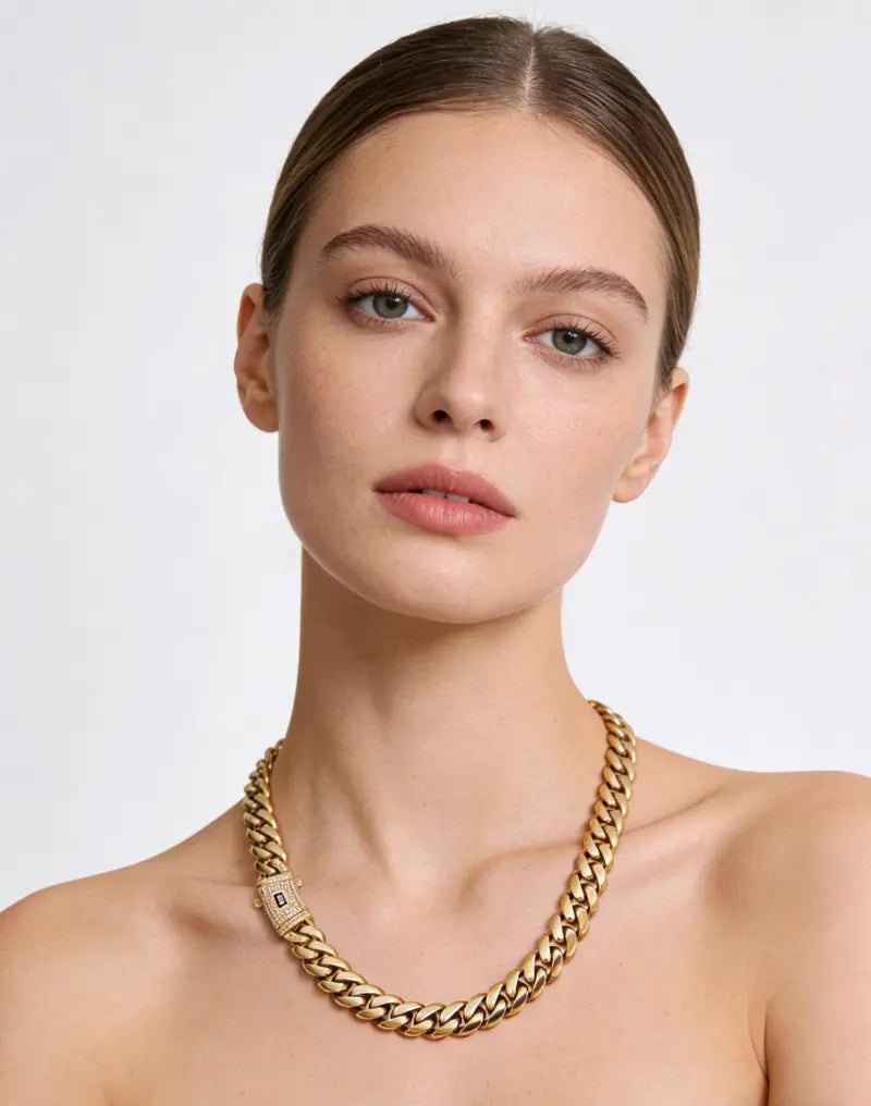✨ Cash on Delivery 🎵 14K Gold-Plated Cuban Chain – Necklace & Bracelet 2-in-1 Wearable Design | Latest Electroplating Rust-Proof | 14mm Miami Hip-Hop Style | Best Gift for Men & Women Couples – Free Shipping